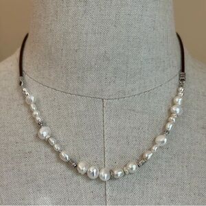 Leather Pearl Sterling Silver Necklace -  Sundance Treasures Jewelry